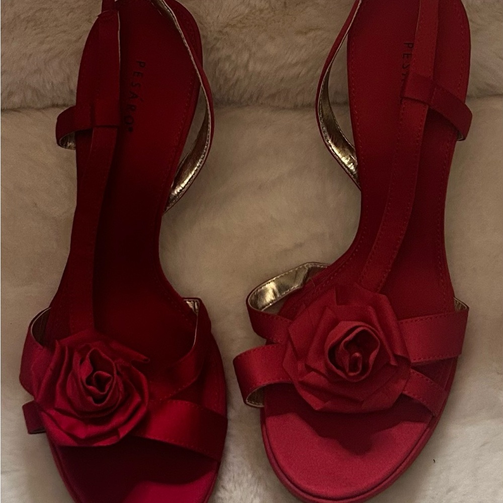 Pesaro Red Heels with Rose Detail